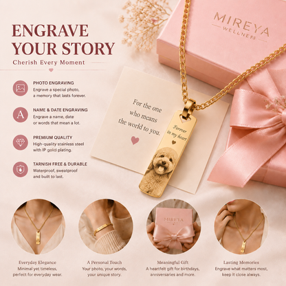 MIREYA Custom Photo Engraved Necklace – Personalized Memory Pendant with Name & Message