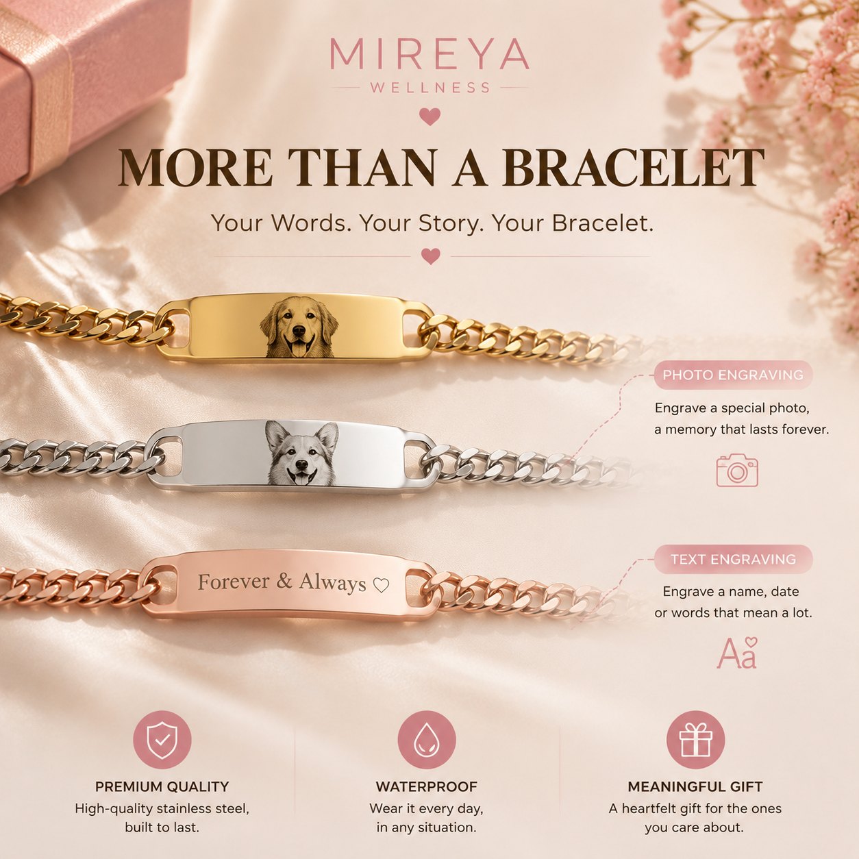 MIREYA Custom Engraved Photo Bracelet – Personalized Name & Picture Jewelry Gift