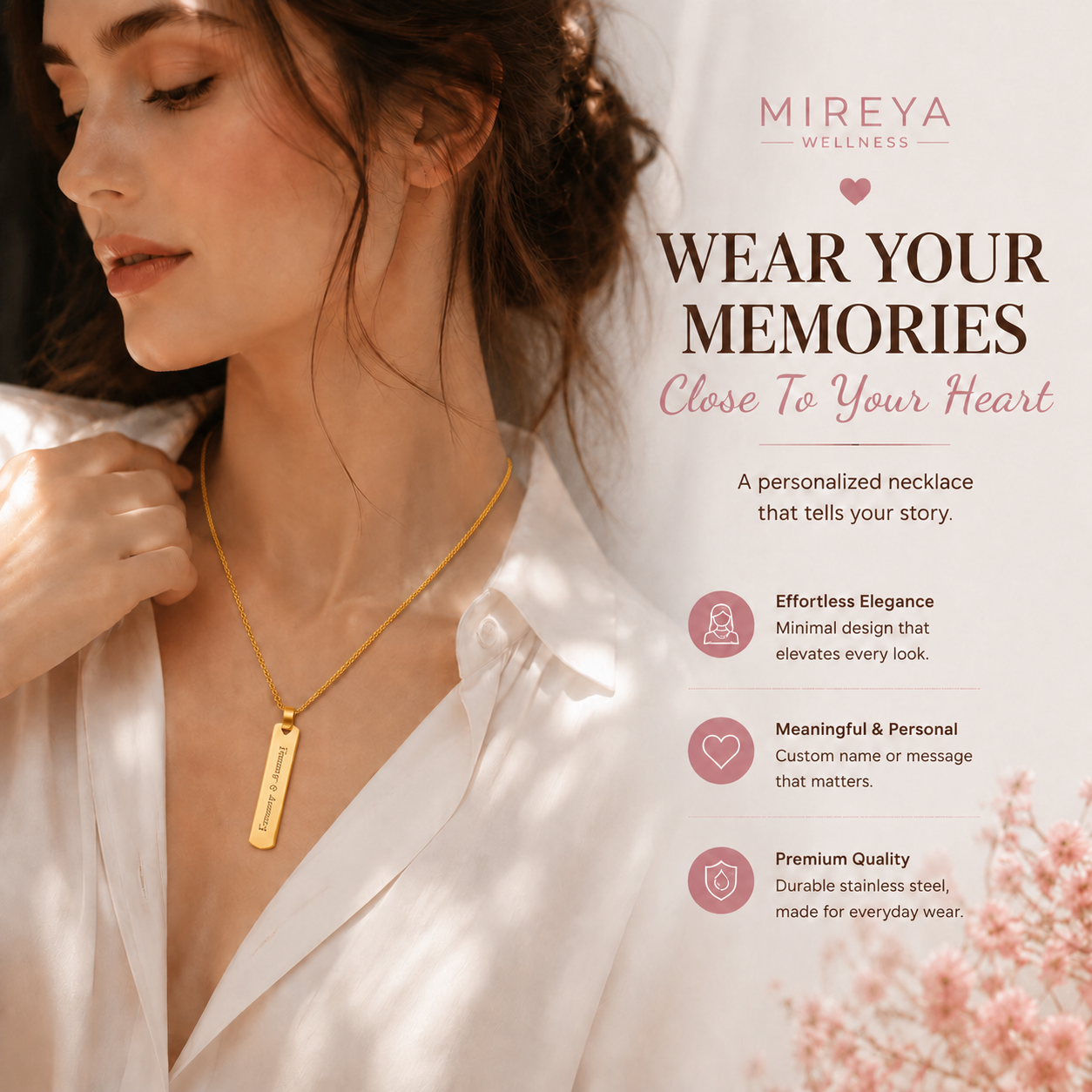 MIREYA Custom Photo Engraved Necklace – Personalized Memory Pendant with Name & Message
