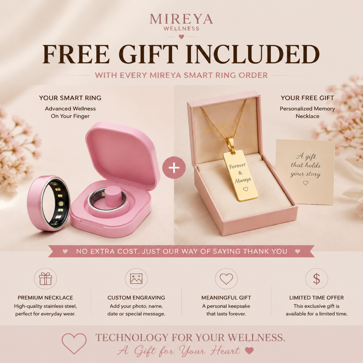 MIREYA Custom Photo Engraved Necklace – Personalized Memory Pendant with Name & Message