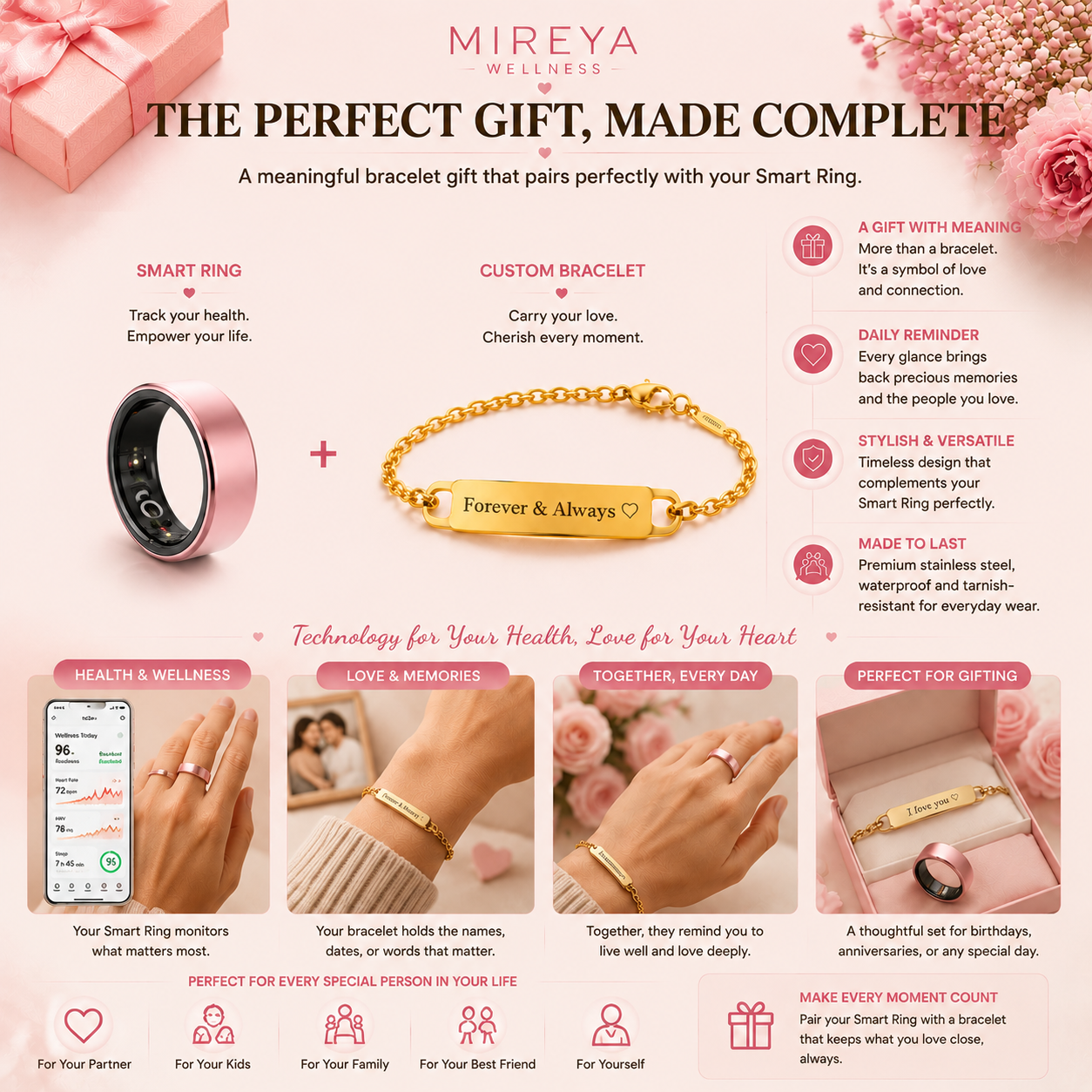 MIREYA Custom Engraved Photo Bracelet – Personalized Name & Picture Jewelry Gift