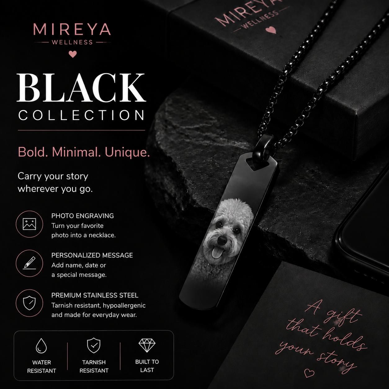 MIREYA Custom Photo Engraved Necklace – Personalized Memory Pendant with Name & Message