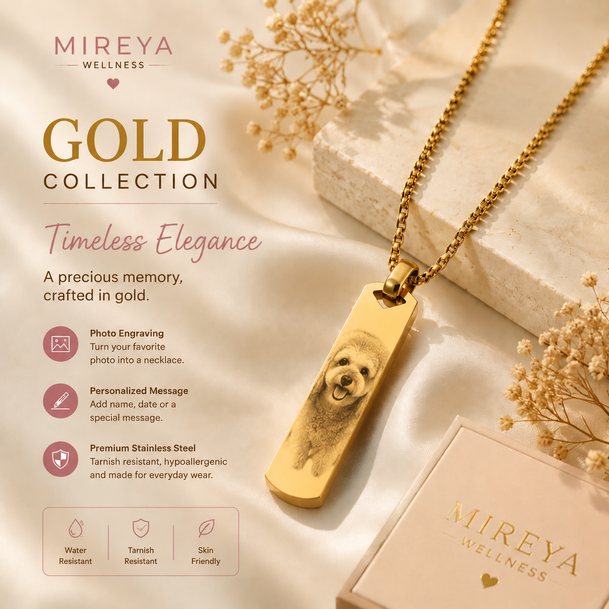 MIREYA Custom Photo Engraved Necklace – Personalized Memory Pendant with Name & Message